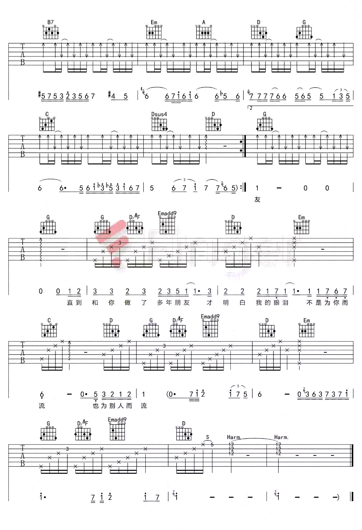 陈奕迅《十年》吉他谱G调-《十年》弹唱图谱-附简单教学