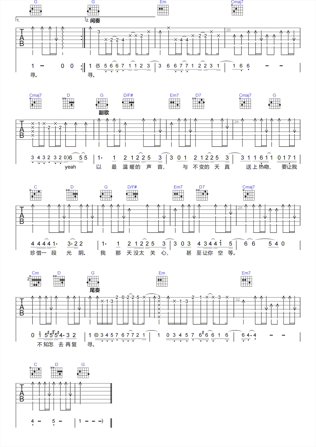 1984吉他谱-SWING-G调原版六线谱(精编处理)
